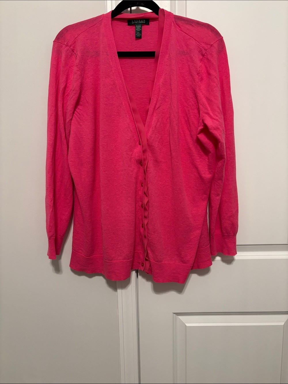 Ralph Lauren Hot Pink V-Neck Button-Front Cardigan Linen & Cotton Blend